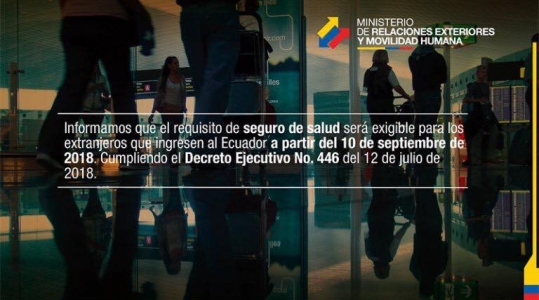 Los extranjeros que ingresen a Ecuador deberán contar con un seguro de salud, a partir del mes de septiembre Los extranjeros que ingresen a Ecuador deberán contar con un seguro de salud, a partir del mes de septiembre